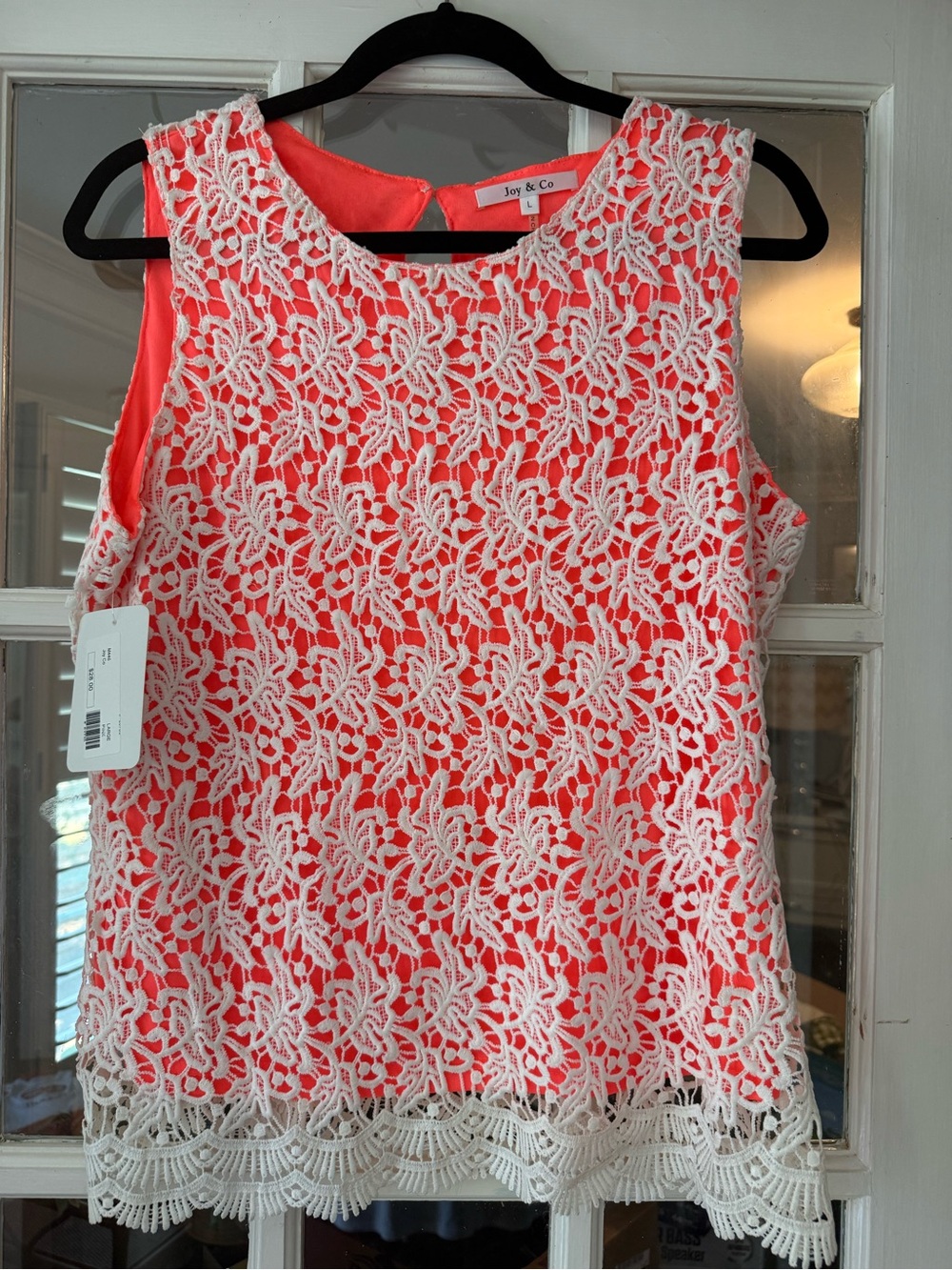 Joy & Co Coral Sleeveless Lace Overlay Blouse